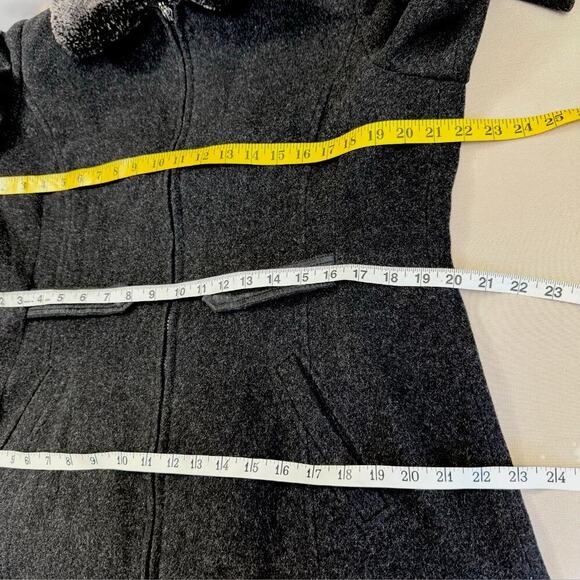 Collection By Gallery Wool Blend Zip Up Peacoat Faux Fur Collar Size L Dark Gray - Picture 14 of 16